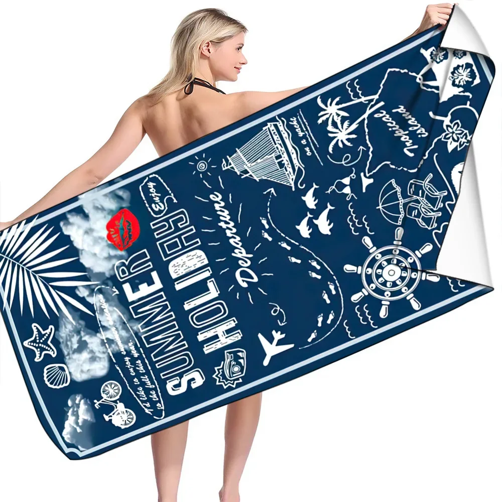 Anchor Bath Towel Towel Camping Vacation Nautical Theme Bathroom Sunscreen Surfing Sports Shawl Outdoors Blue Boat Stripe Beach