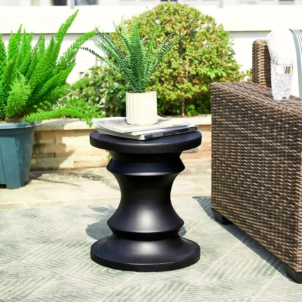 

Decorative Garden Stool, 18.25 Tall, Black Pedestal Accent Table, Outdoor Patio Lawn, Indoor Plant Stand, Matte Black