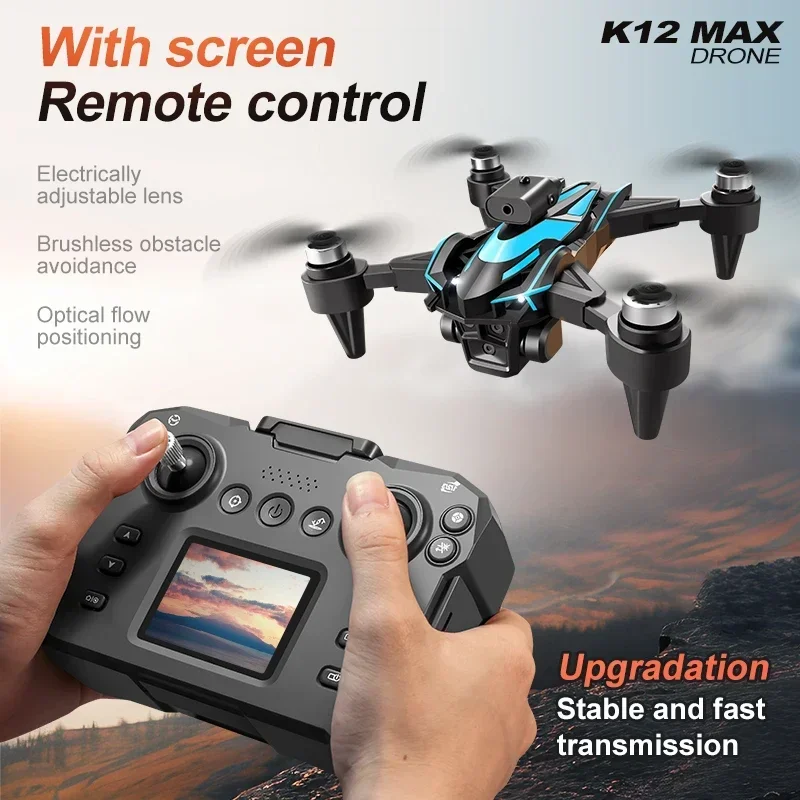 Novo k12 2 bateria max tela controlada versão 4k hd câmera sem escova drone evitar obstáculos dobrável quadcopter dron rc brinquedo