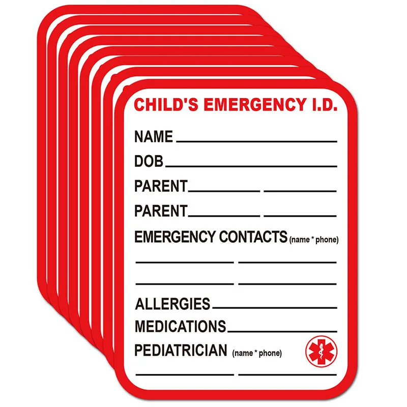 

10Pcs Information Stickers for Car Seat Emergency Identification Labels Stroller Backpack School Trips
