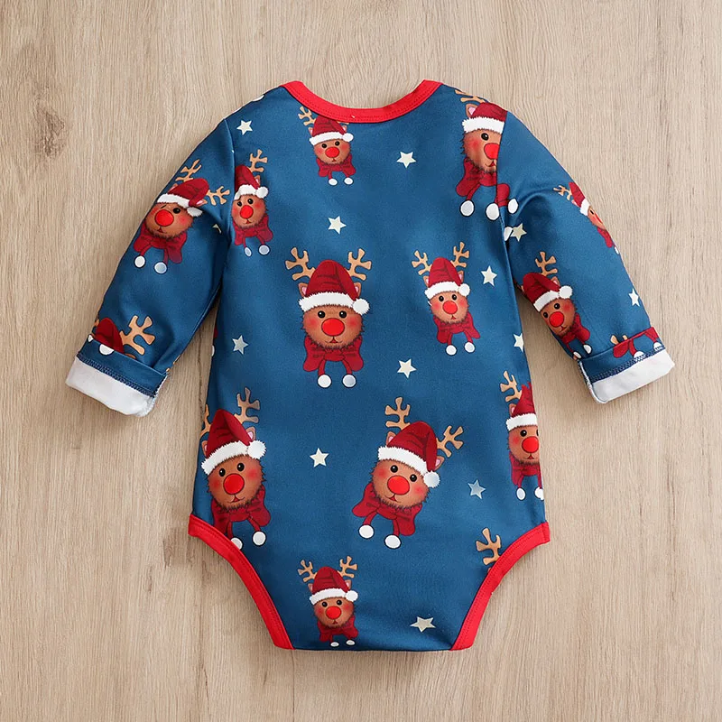 Christmas Reindeer Print Newborn Clothes Soft 0-18 Boys And Girls Spring And Autumn Long Sleeved Baby Triangle Jumpsuit