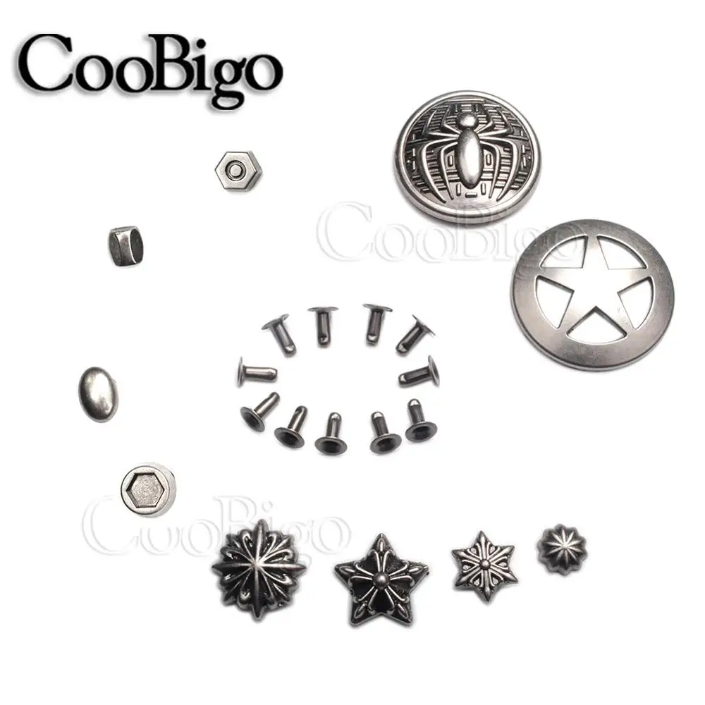 Metal Studs Rivets Spikes Retro Riveting Button for Garment Bag DIY Leather Craft Sewing Accessory Star Spider Snowflake 10 Sets