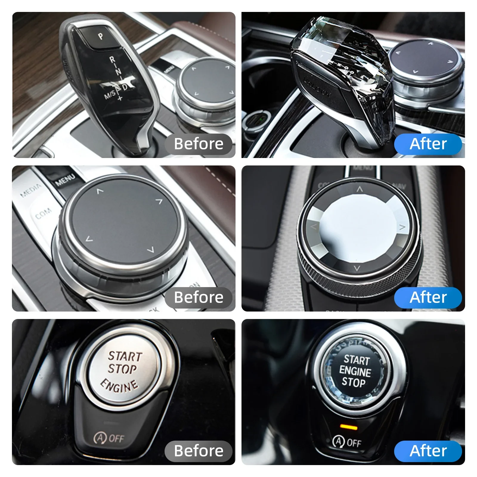 4-teiliges Set Kristall-Schalthebel für BMW G20 G21 IX3 G08 X3 G01 X6 G06 X7 G07 X5 G05 Automatik-Kristallschaltknauf – Detail 5