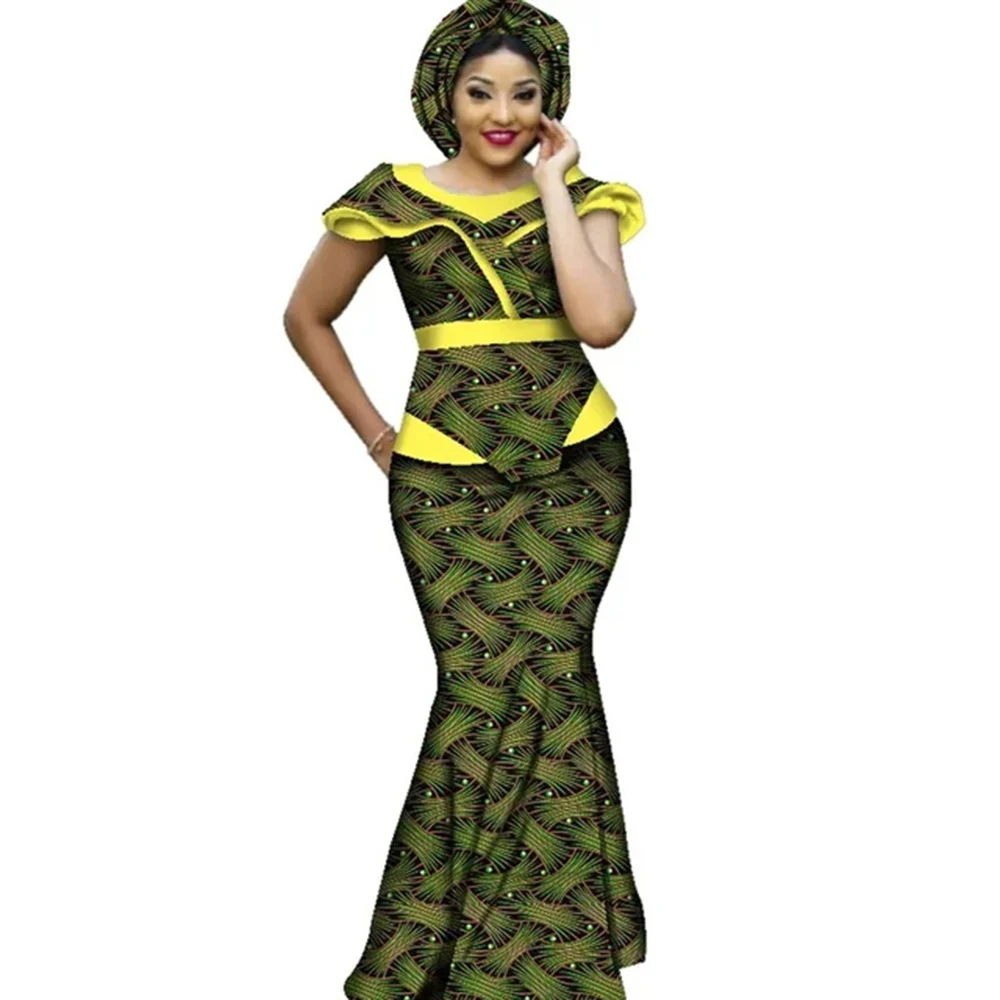 

Plus Size African Party Dress for Women Dashiki Ankara Wedding Evening Gown Sexy Bodycon Maxi Long Dress & Scarf Africa Clothes