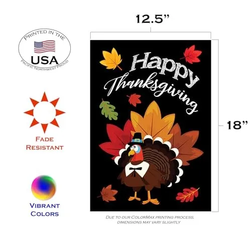 1112656 Thanksgiving Flag Double Sided for Outdoor 12x18 Inch Pilgrim Turkey JJE DDI GGX