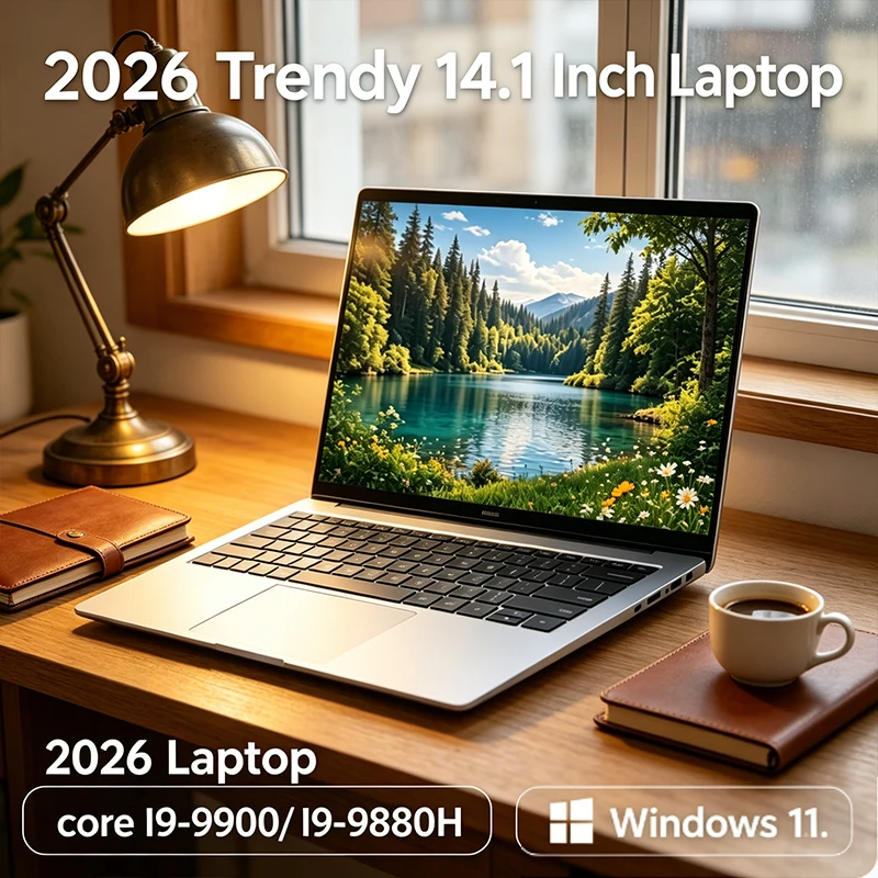 14,1-дюймовый ультратонкий ноутбук премиум-класса 2026 с Windows 11, 16 ГБ ОЗУ DDR4, SSD 2 ТБ, портативный бизнес-ноутбук Intel 4405U
