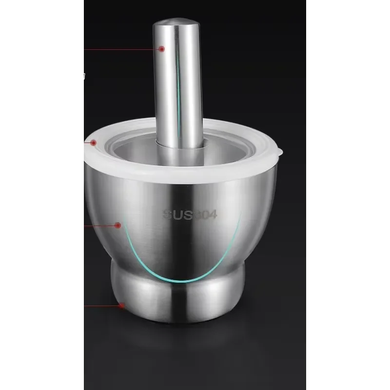 304 Stainless Steel Masher Spice Grinder Household Garlic Mortar and Pestle Set with Lid Multi-purpose Kitchen Tool