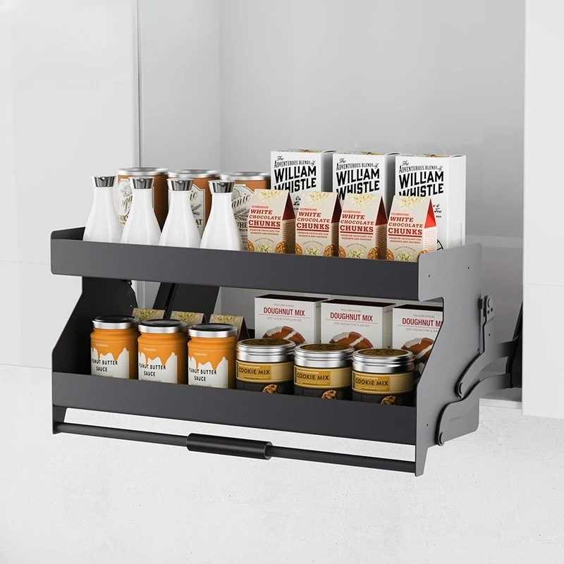 Hanging cabinet lift basket double drop-down shelf kitchen seasoning storage rack top cabinet snack lift basket buffer
