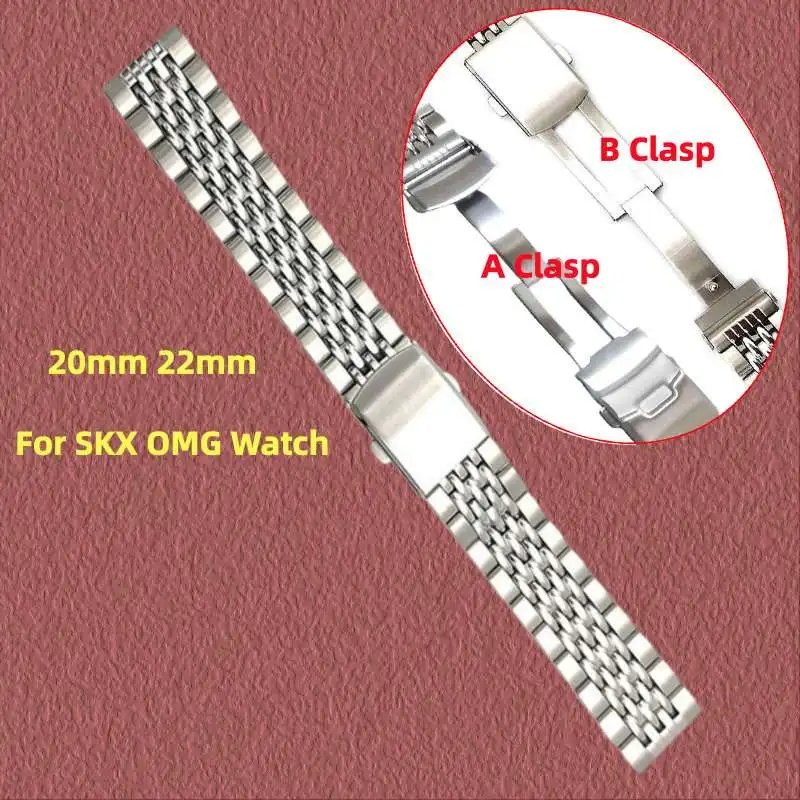 Silver 20mm 22mm 316L Stainless Steel Bead of Rice Universal Straight End Watch Strap Band Bracelet Fit for Omega Watch