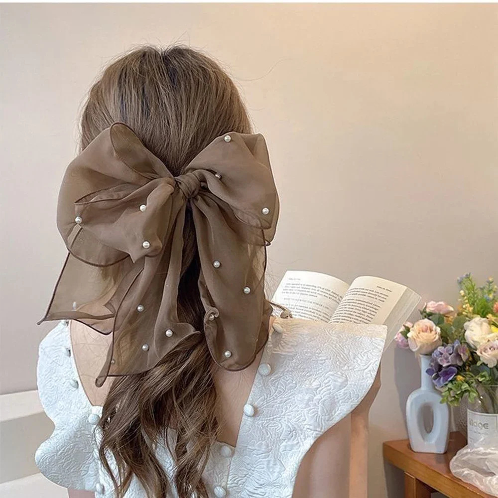 Elegant lint parel strik haarspeldjes voor vrouwen chiffon strik paardenstaart clip zoete strikken haarspeld hoofddeksels luxe accessoires