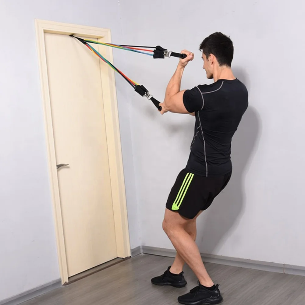 Hampool-Juego de bandas de resistencia de látex elásticas portátiles, 6 tubos, 11 Uds., cuerda de tracción de látex para Yoga, látex elástico portátil para Fitness