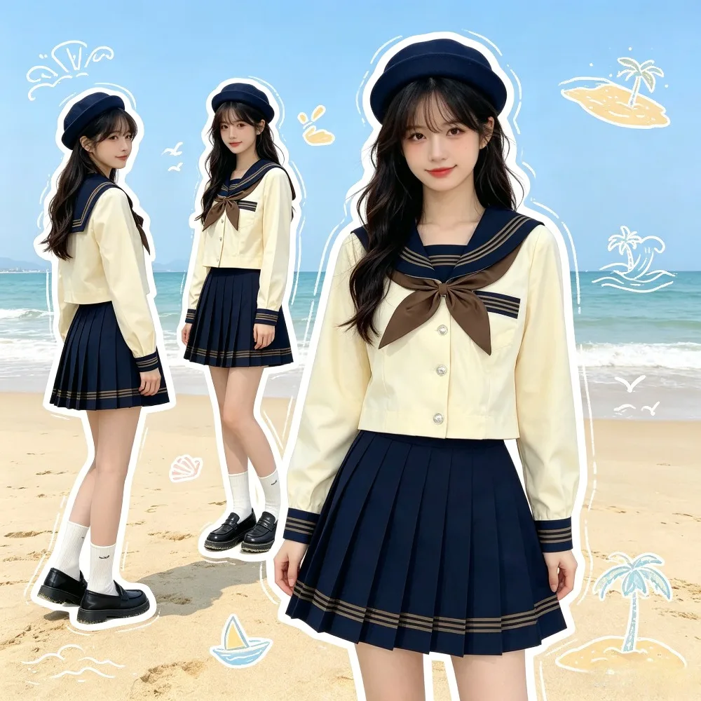 Elegant Three Sailor Suit Japanese Slim JK Uniform, College Style School Uniform for Campus Graduation Daily Casual Outfit