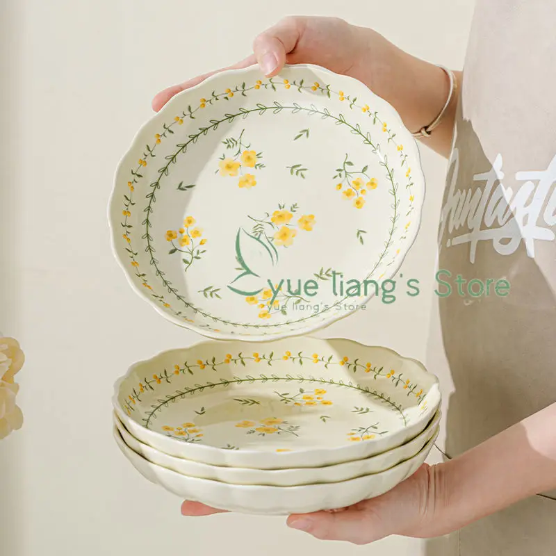 French Countryside Style Dishes, Household Rice Bowl Dishes, New Ceramic Tableware Underglaze Color Set, High-end Deep Dishes