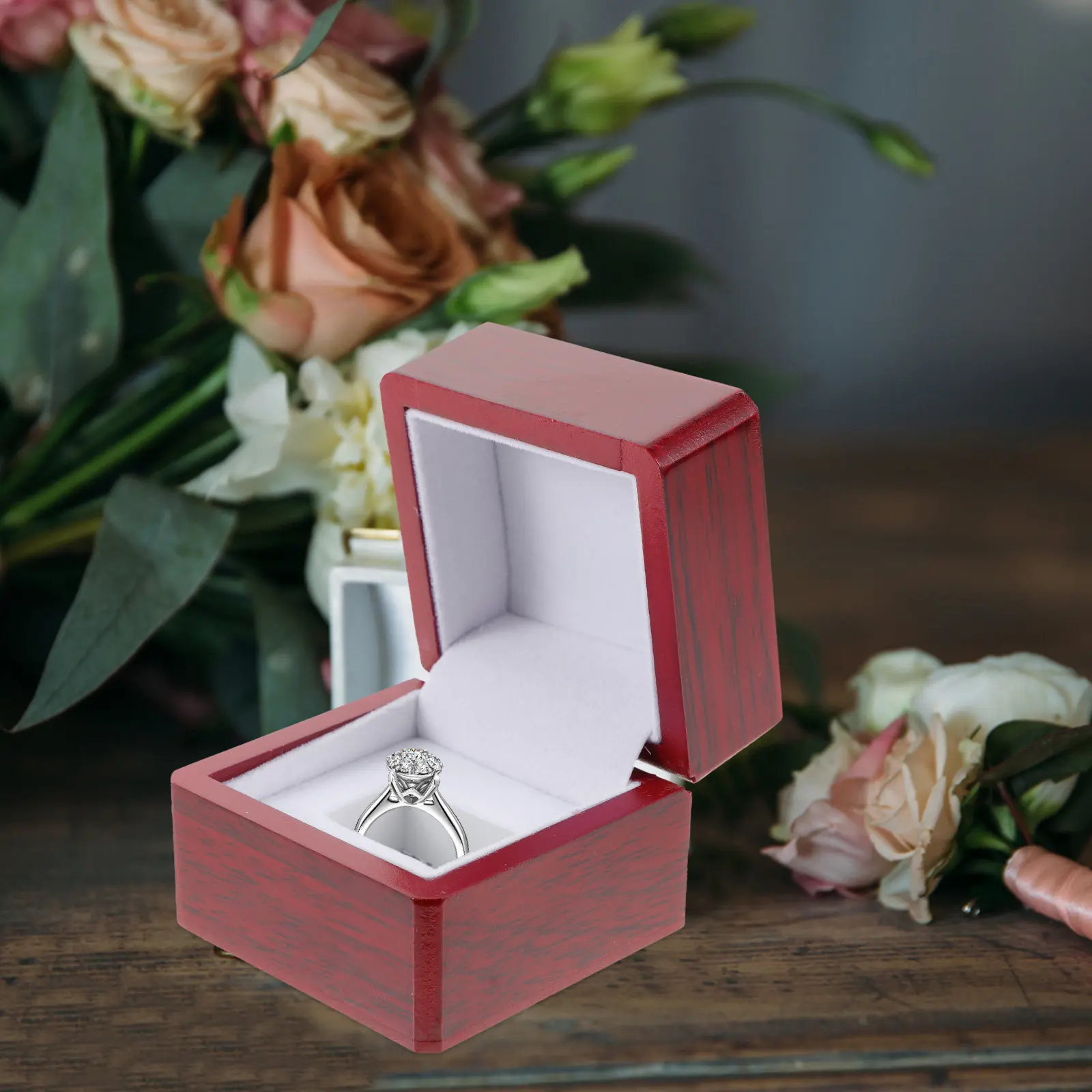 

Ring Wooden Box Retro Design Compact Storage Case for Rings Earrings Wedding Proposal Jewelry Organizer