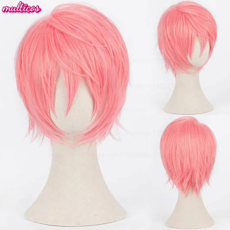 Farben Kurze Gerade Cosplay Perücke Layered Shaggy Flauschig Rot Rosa Braun Grün Blau Hitzebeständige Kunsthaar Party Anime Perücken – Detail 11