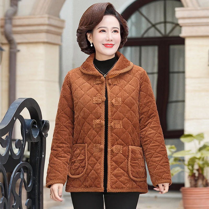 Casual Plus Velvet Thicken Coat Women  Middle Aged Mother Winter Jacket Cotton Padded Grandma Parkas  plus size women clothing