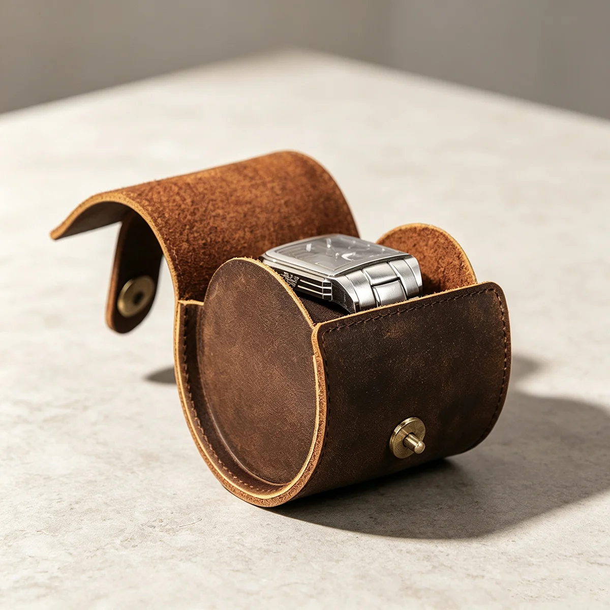 1 Slot Watch Roll Case Vintage Leather Portable Travel Watch Storage Box Organizer Holder Retro Gift for Men Watch Collectors