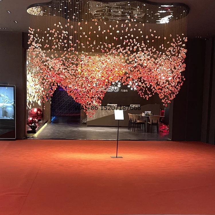 

Индивидуальная современная роскошная светодиодная люстра 90-100 вилла, вестибюль отеля, подвесной светильник с красным камнем, стеклом, длинной формы, хрустальный дизайн