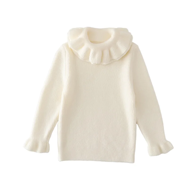 New Brand Designer Double Ruffle Collar Girls Knit Sweater Nice Flared Cuffs Long Sleeve Solid Girls Children Base Shirt JY09202 6