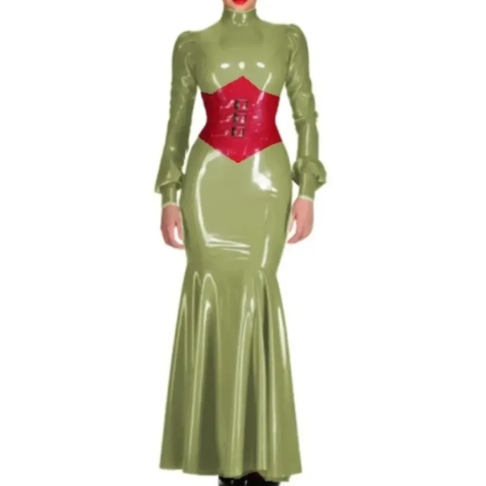 

Plus Size Sissy Sexy Hip Wrap Maxi Dress Glossy PVC Leather Long Sleeve Bodycon Mermaid Dress Ball Gowns Lady Party Long Dress