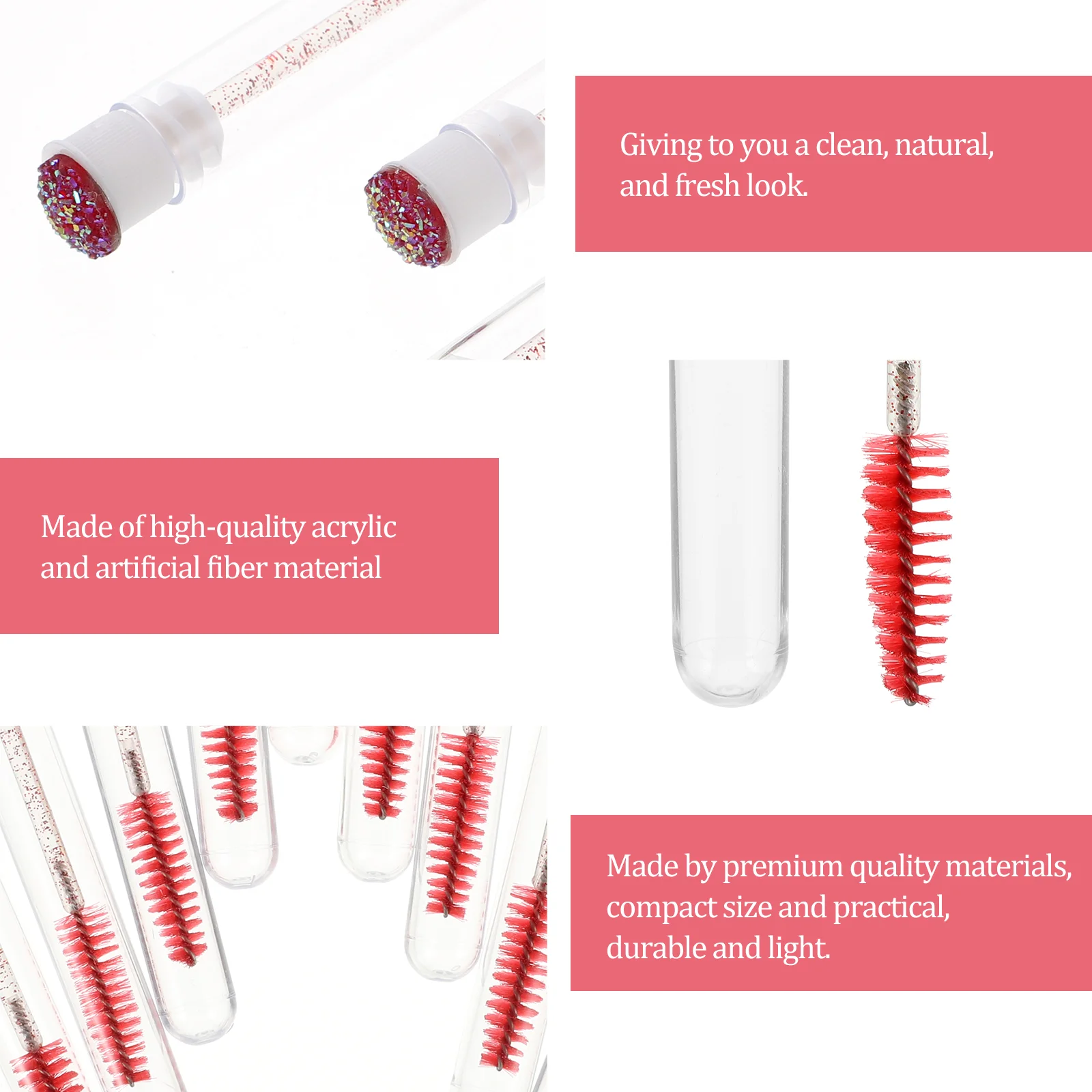 10 Pcs Eyelash Brush Diamond Mascara Portable Tube Comb Eyebrow Makeup Applicator Red