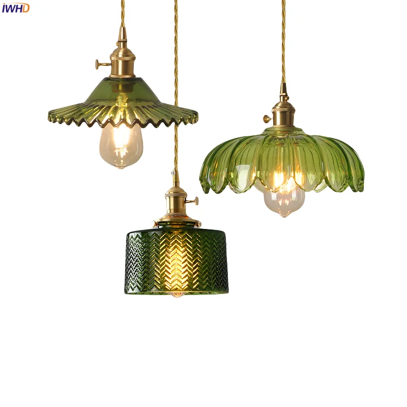 

IWHD Green Glass LED Pendant Lights Fixture Living Room Decoration Bedroom Kitchen Bar Copper Nordic Modern Hanging Lamp Lampara
