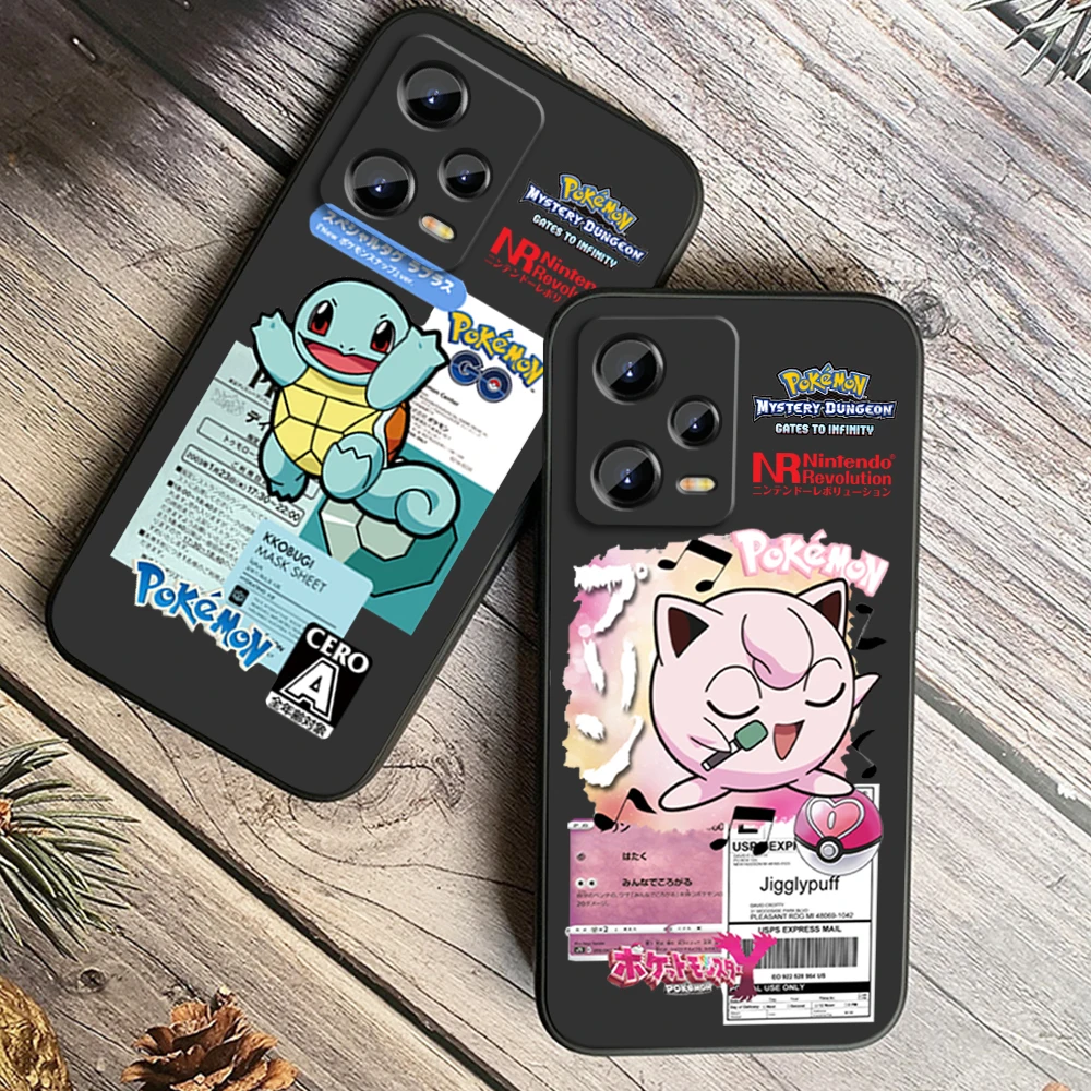 Pokemon Bulbasaur Squirtle For Xiaomi Redmi Note 12R 12 12S Turbo 11 11T 11S 10 10S 9 8 Pro Plus 5G Black Soft Phone Case