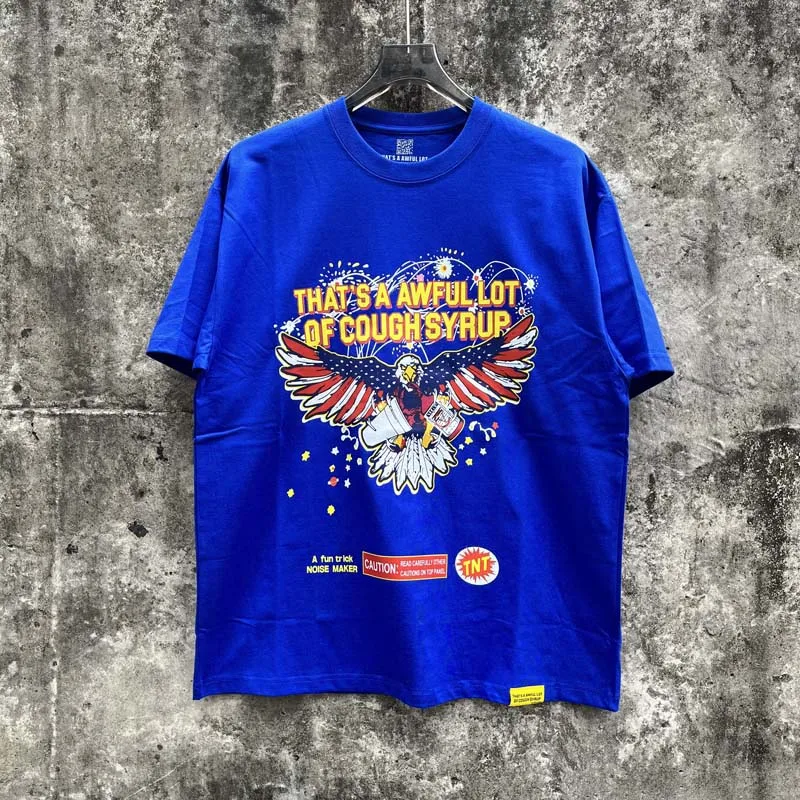 National Flag Eagle Flower Print That’s A Awful Lot of Cough Syrup T-shirt Men Women American Street Blue T Shirt Loose Tops Tee