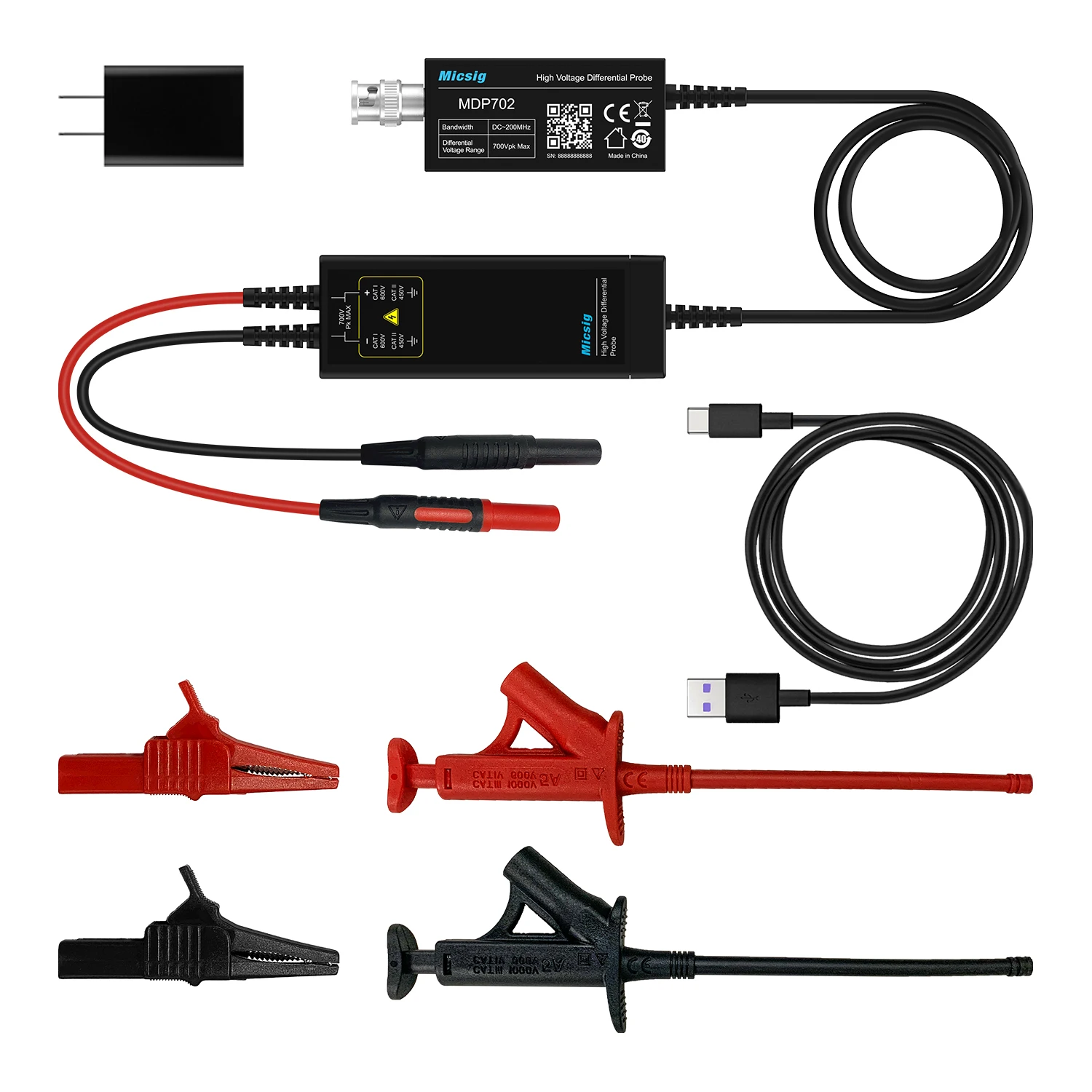 

MDP Series High Voltage Differential Probe for Oscilloscope Micsig Type-C 100 /150/ 200MHz Bandwidth BNC Interface Kit Low Noise