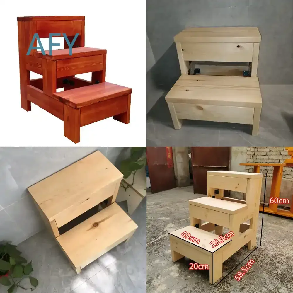 Step Stool Ladder for Home Use for Balcony for Attic for Mobile Multi-Functional Single Side Solid Wood Folding Straight
