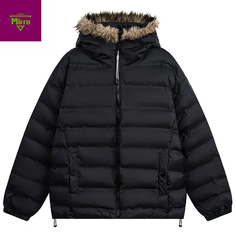 

Зимние куртки мужские парки с меховым воротником пальто уличная одежда Harajuku хип-хоп большие стеганые куртки повседневные свободные куртки верхняя одежда