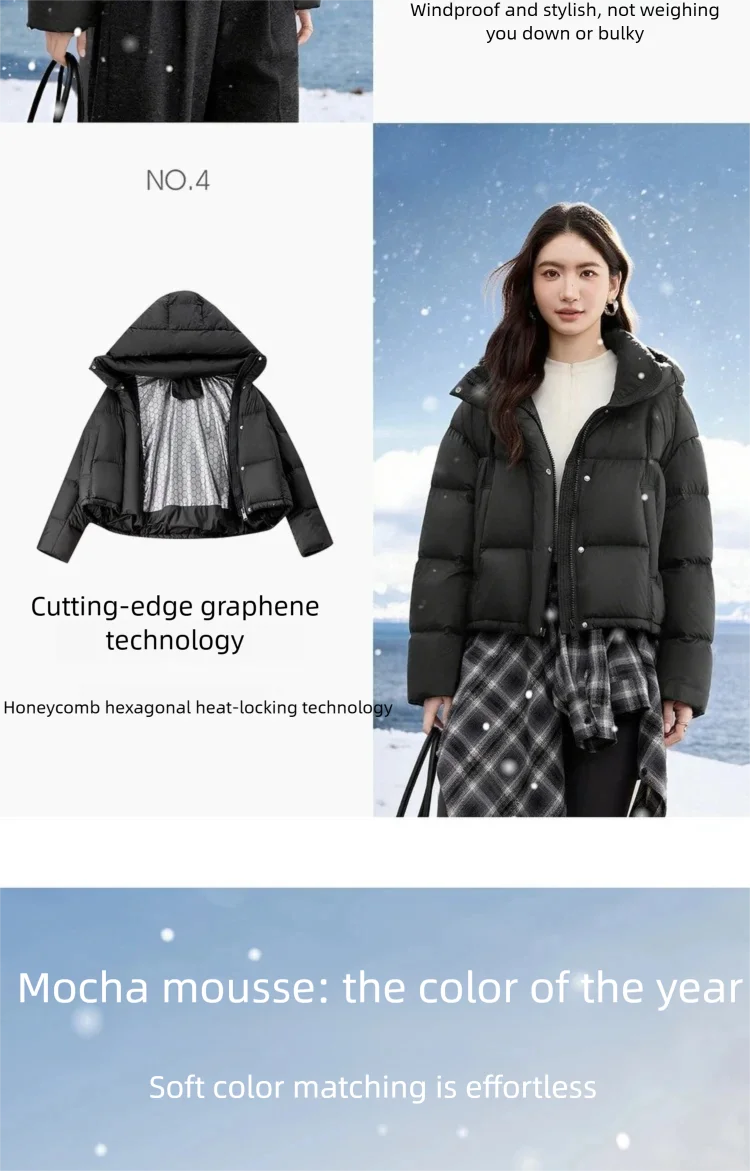 SENTUBILA Damen Winter Daunenjacke 2026 Leichte Warme Druckfreie Lose Kapuzen-Kurzdaunenjacke für Damen W54YC1882 – Detail 4