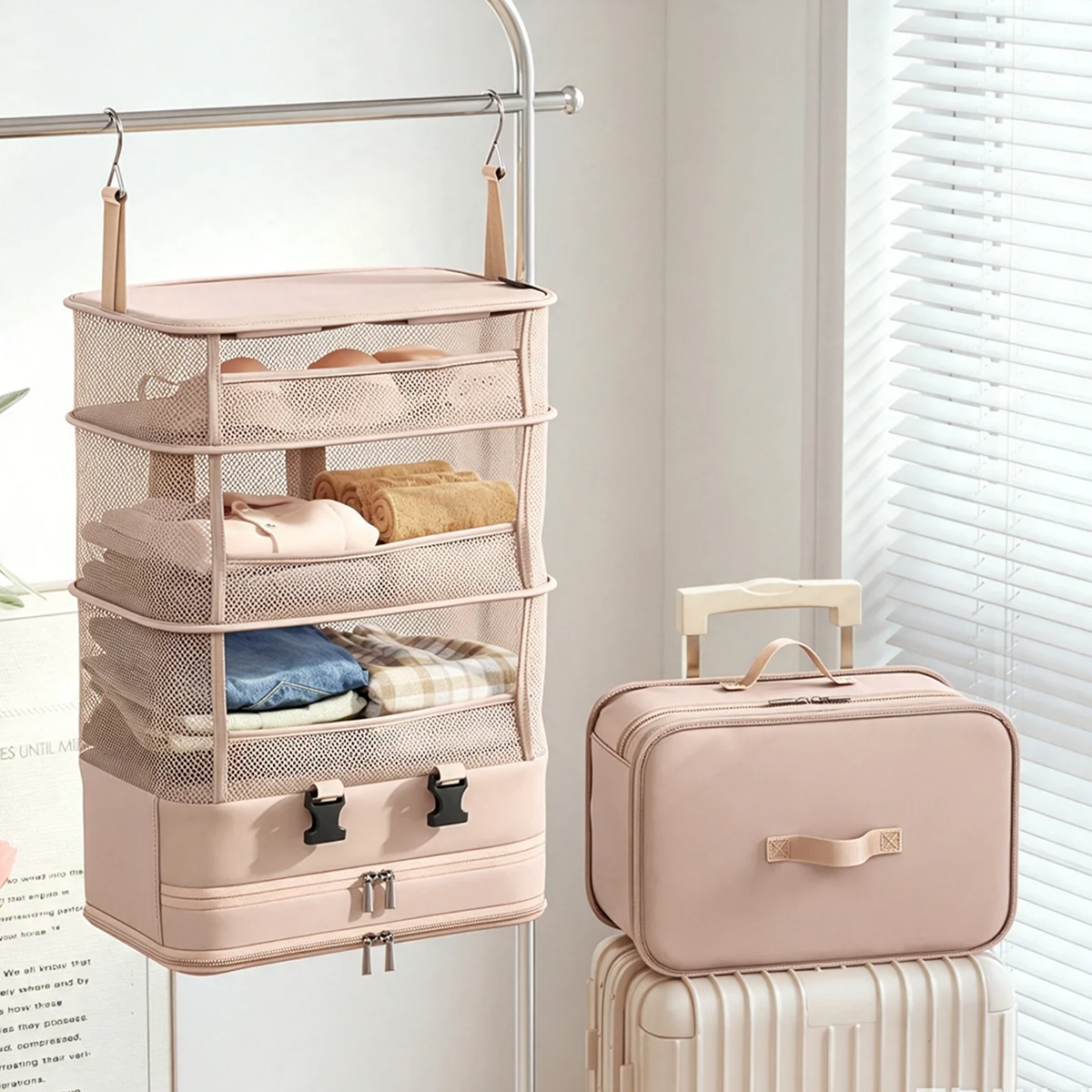 1pc Hanging Travel Clothes Storage Bag Large Capacity Underwear Storage Bag Business Trip Tourism Hotel Wardrobe Hanging Bag