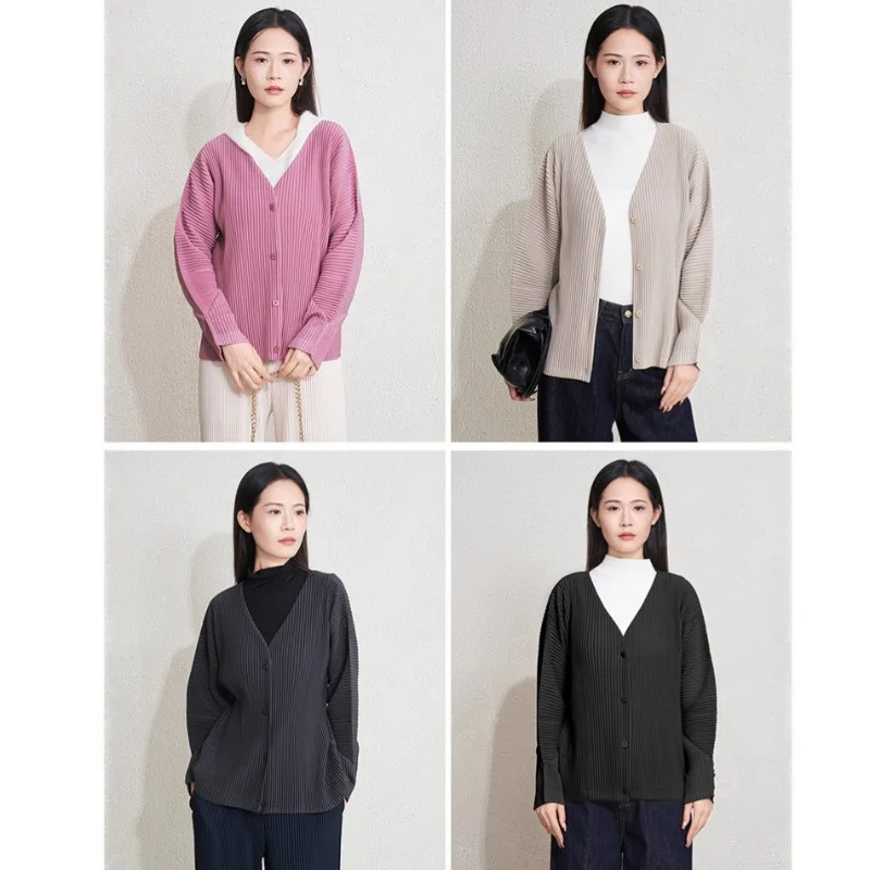 مياكي مطوي 2025 سترة الخريف الجديدة الإناث اليابانية الموضة البرية فضفاضة واحدة الصدر مطوي الخارجي سترة قصيرة بلوزة #1