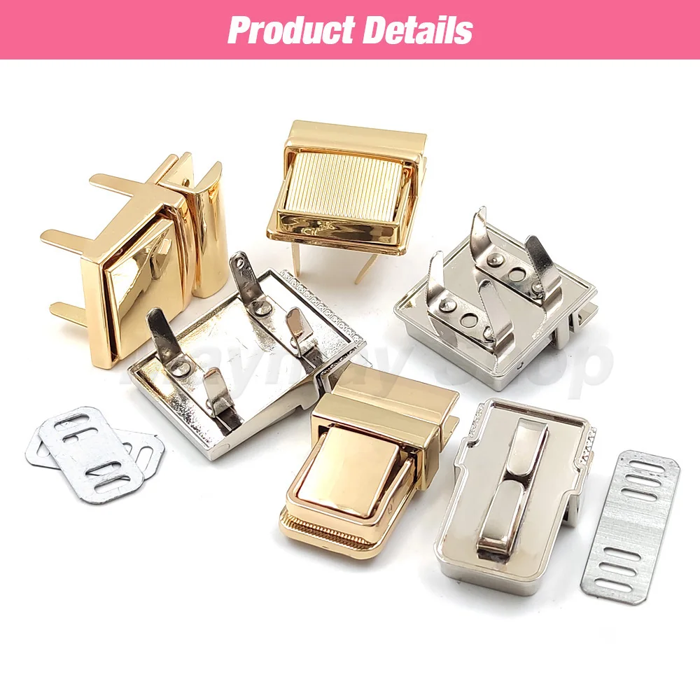 1pc Metal Square Turn Pressed Lock Briefcase Lock Clasp for Leather Craft Handbag Purse DIY Hardware Accessories