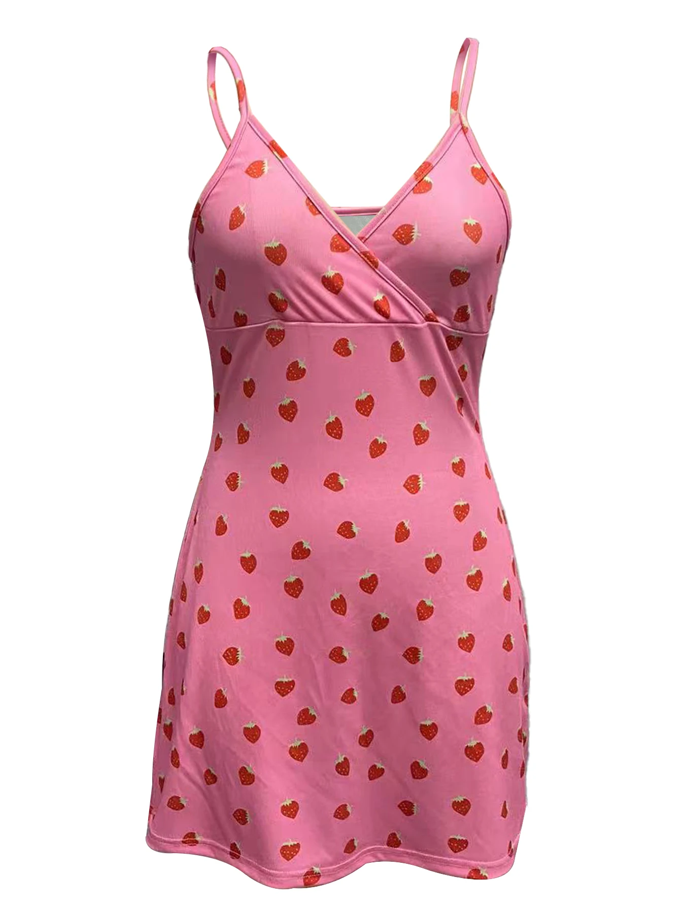 Vestido de acabamento enrolado com estampa de morango para mulheres para criar um vestido elegante e elegante, adequado para uso casual ou de festa, corte confortável