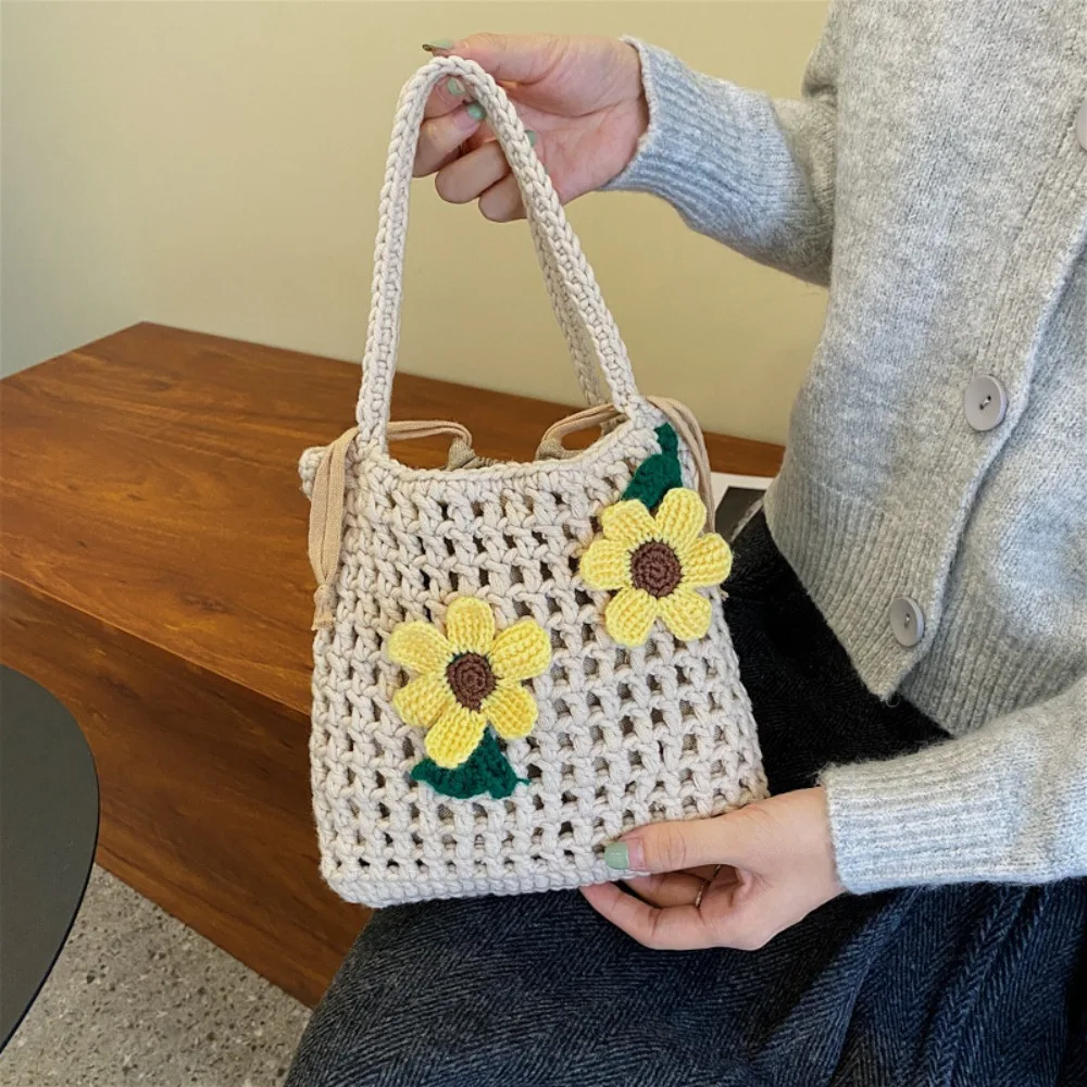 Knitted Handbags Female Large Capacity Totes Women\'s Shoulder Bag Autumn Winter Bag Purses Casual Woven Shopping Bag