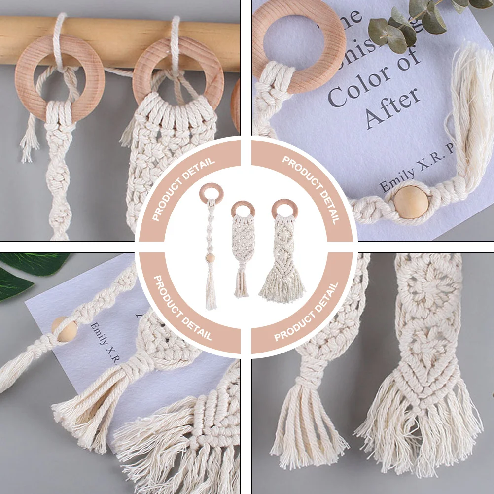 3 pçs haste molar de madeira corda de algodão mordedor do bebê seguro durável fácil limpo transportar dentes moagem vara molar haste mão tecido mordedor