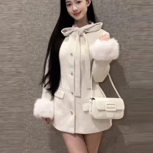 슬림핏 울 코트 통근 스타일 중간 길이 울 허리 조임 슬림핏 울 코트 울 자켓 울 외투 울 코트 울 자켓 울 외투 