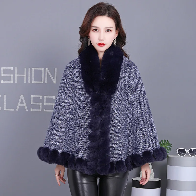 Women Winter New Plush Shawl Cardigan Thick Cloak Outwear Street Warm Coat Women Big Fur Neck Comfortable Ponchos Capes WF239