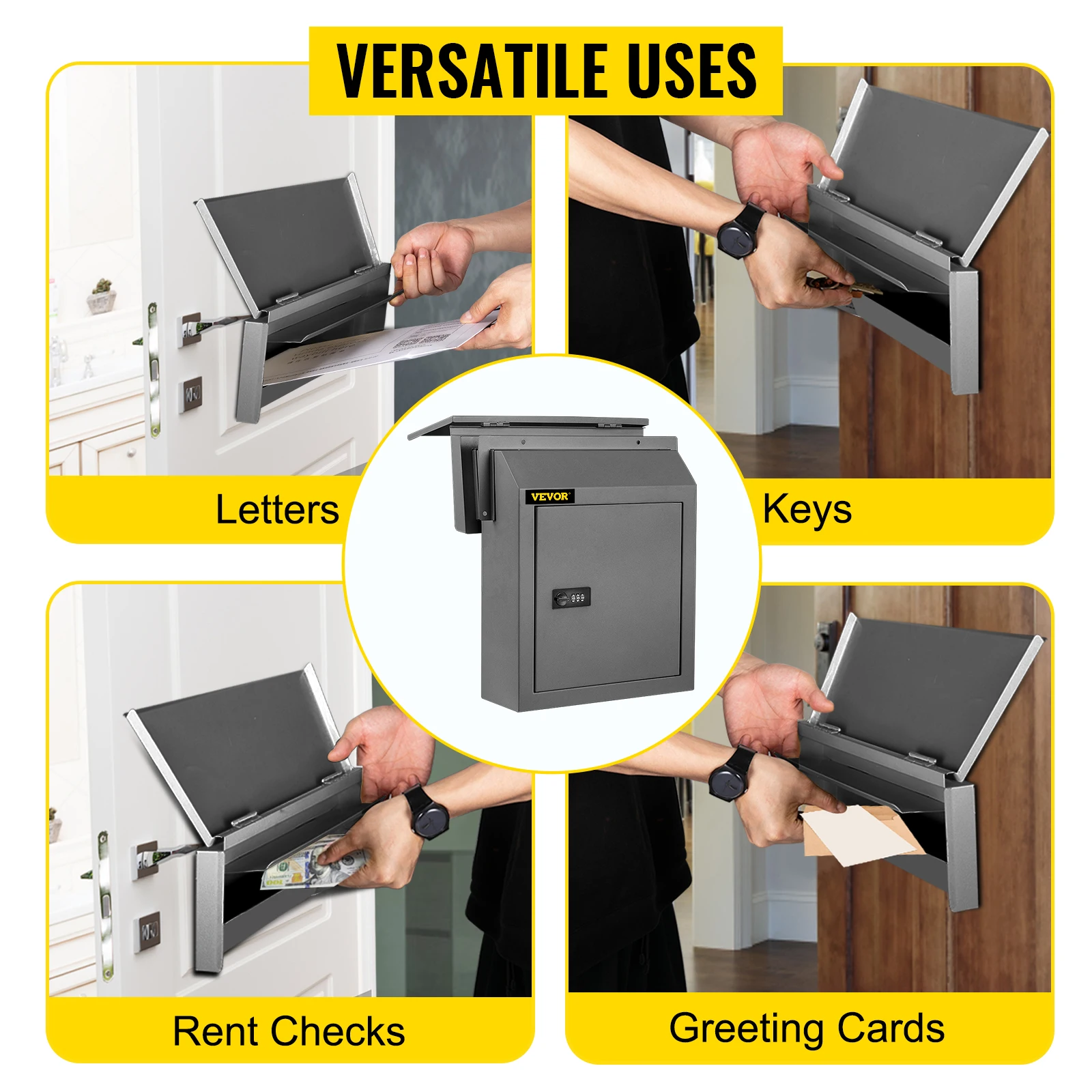 VEVOR Through-The-Door & Through-the-Wall Locking Drop Box Parcel Drop Box w/ Code Lock Rainproof Coated Steel Mailbox Letterbox