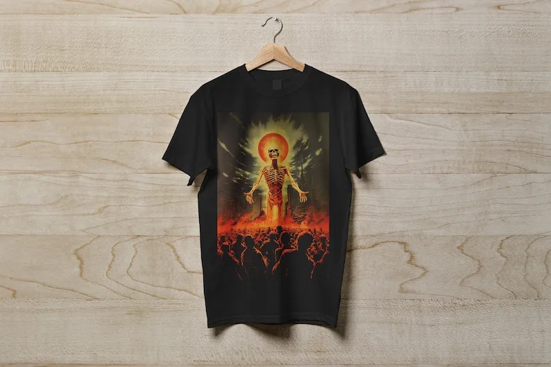 The Skeleton God | Vintage Chinese Gothic Horror Movie Poster T-Shirt, Retro Maximalist Spooky Halloween Graphic Tee