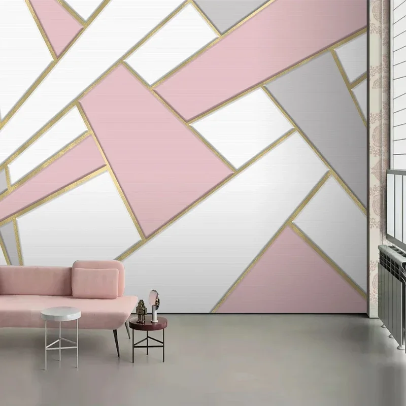 Pink Abstract Geometric Photo Mural Wall Wallpaper For 3D Living Room Sofa Background Home Decor Papel De Parede For Bedroom