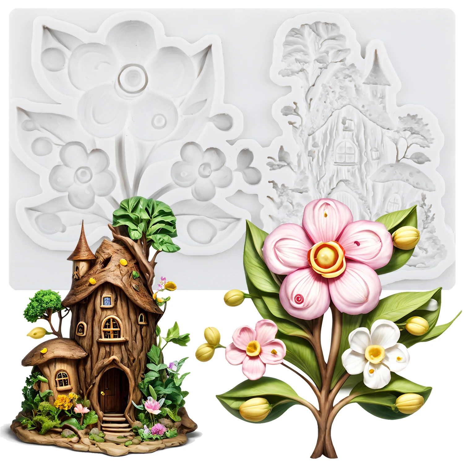 Treehouse Silicone Molds Flower Fondant Cake Decorating Tools Cupcake Topper Candy Sugar Craft Gum Paste Polymer Clay