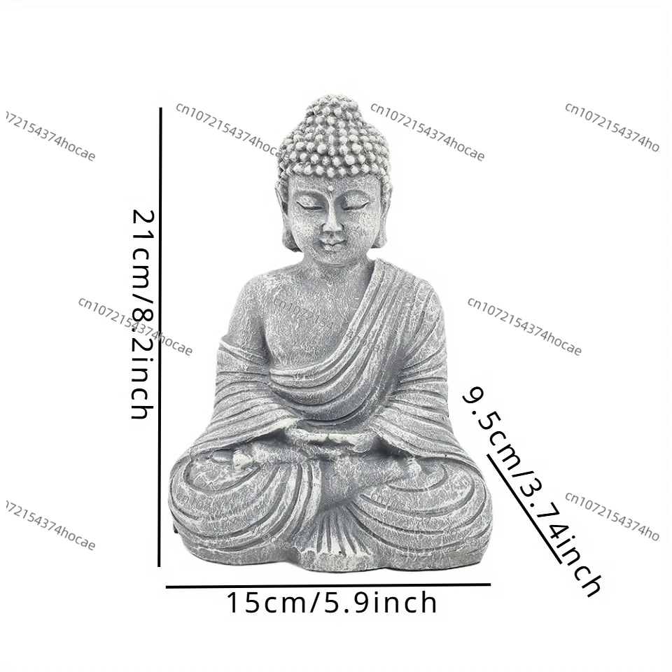 Huachi Buddha TGA07 Grey Resin Zen Buddha Hand-painted Durable Sculpture 15x9.5x21 cm, Garden Home Ornament