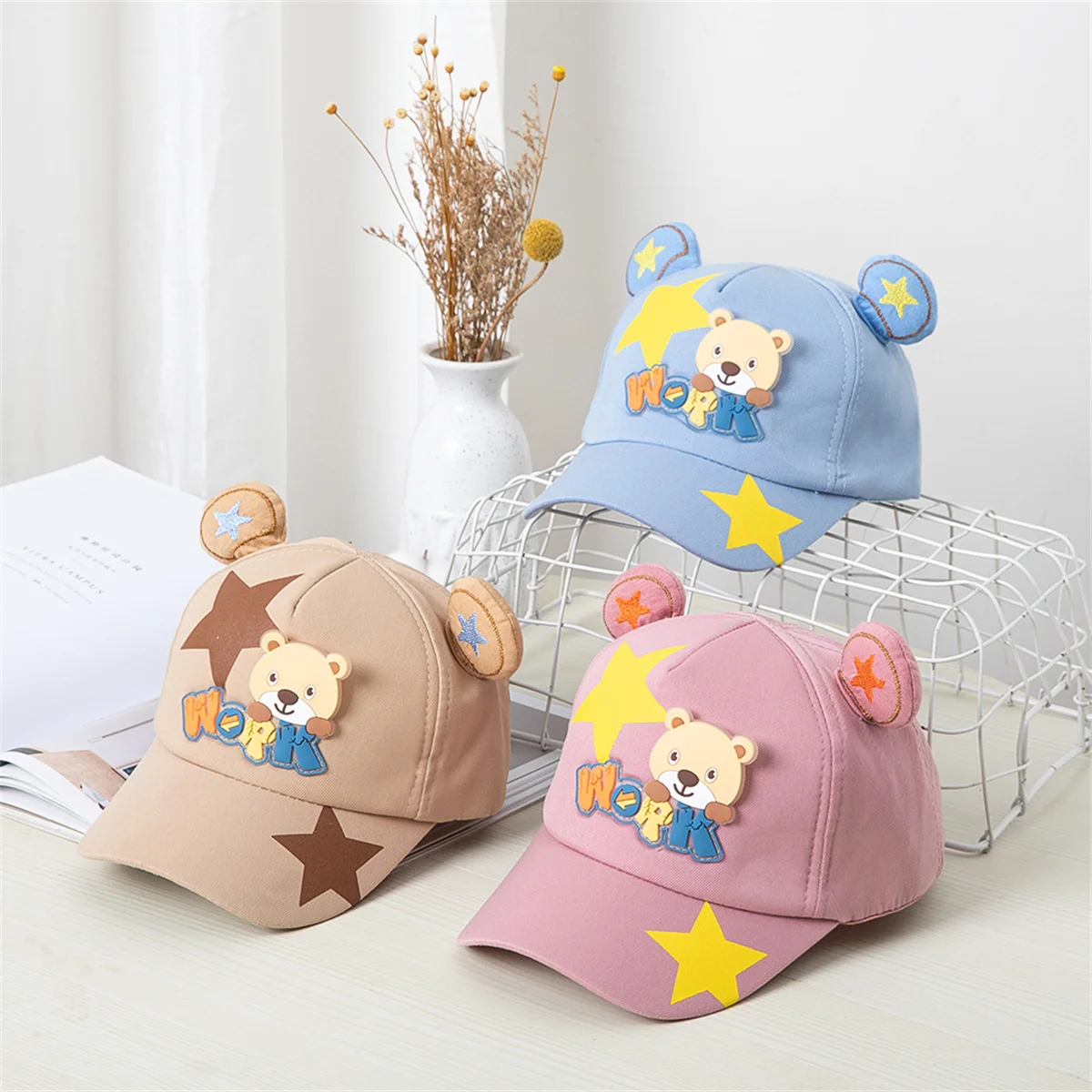 Cartoon Little Bear Embroidery Baby Cap Summer Kids Baseball Cap Outdoor Adjustable Infant Boy Girls Sun Hats