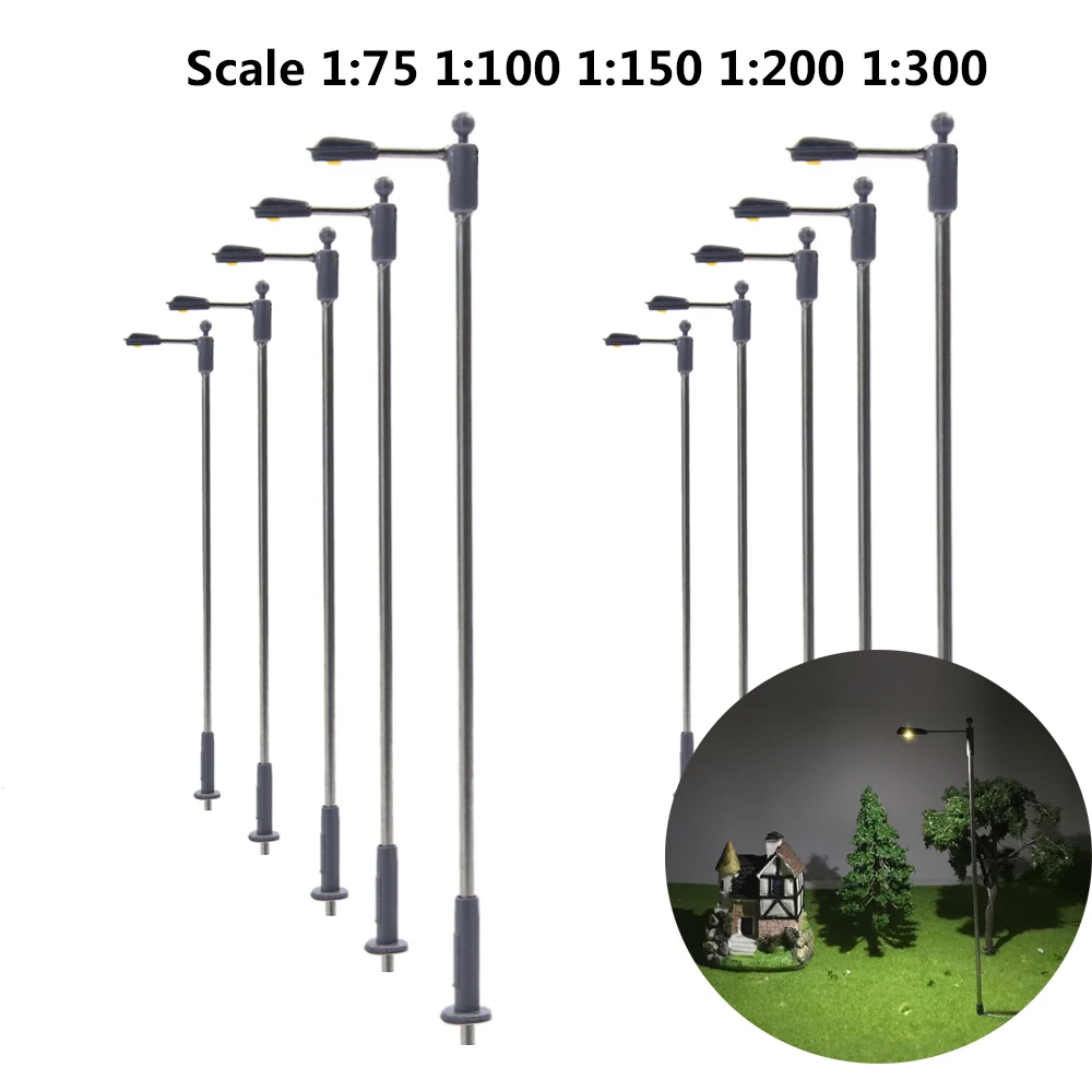 Mini Street Lamp Model Metal Railway Train Lights Scale 1:75-300 For Sand Table Building Diorama Materials 6Pcs