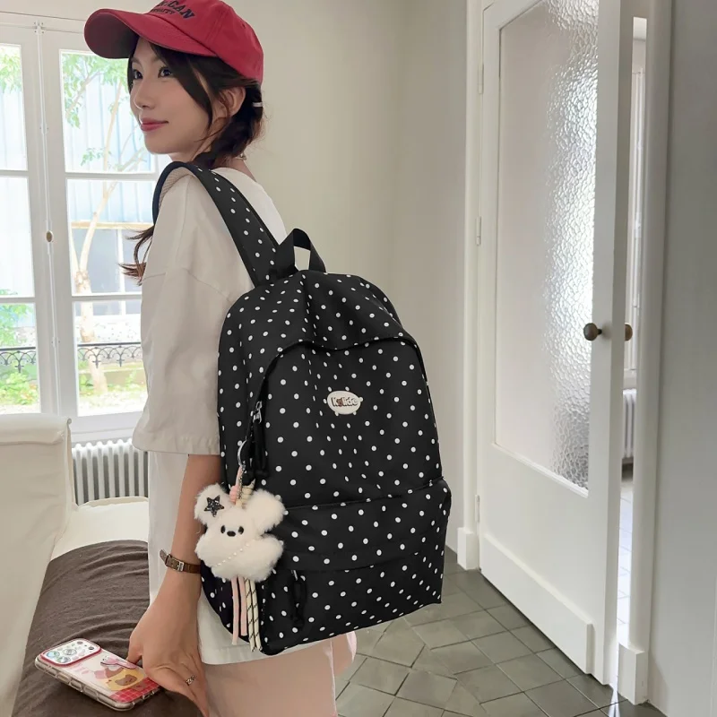Polka Dot Backpack Women Lightweight Nylon Multi Compartment Water Bag