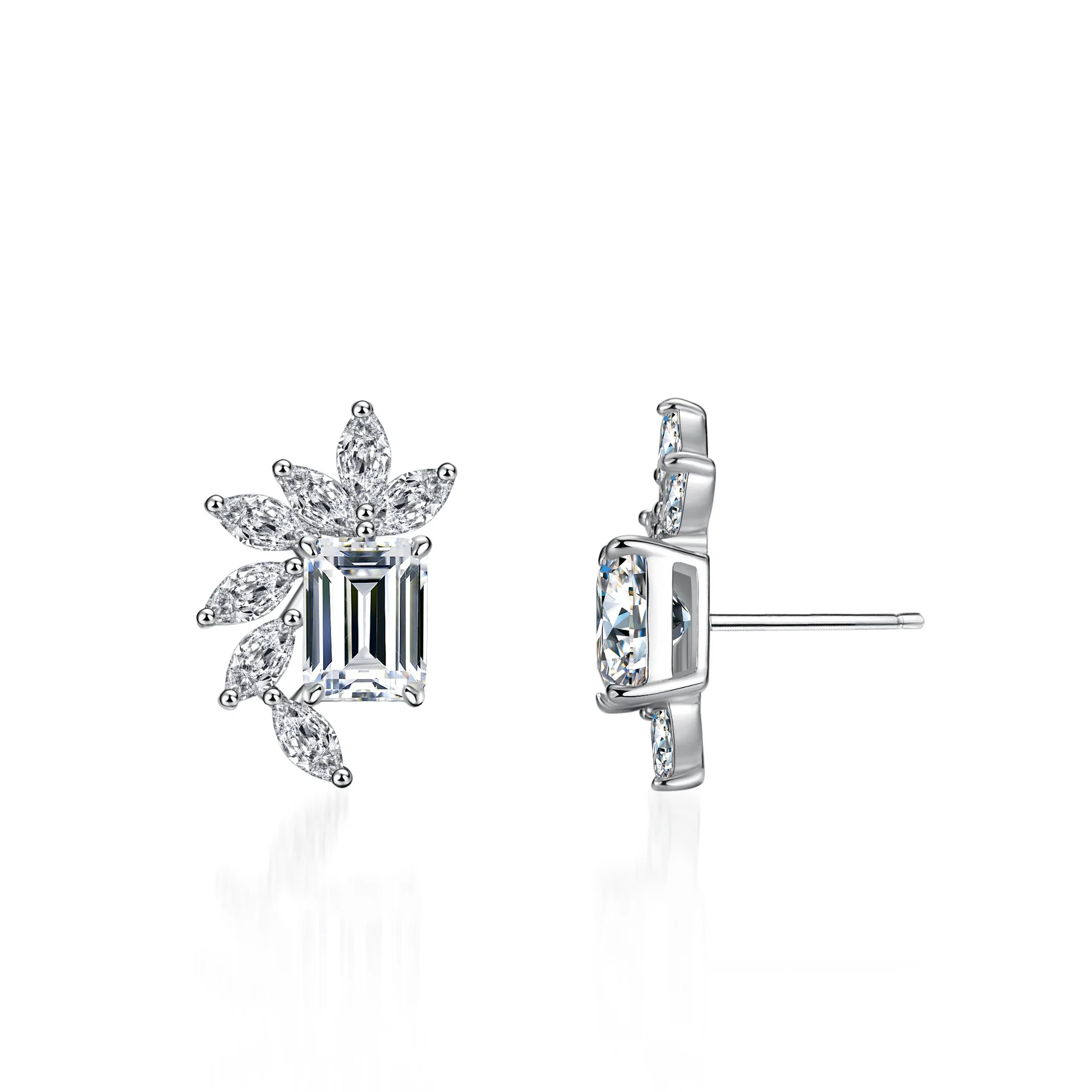 18K Gold Earrings for Women, Four Claw Platinum PT950 Earrings, Grandmother Green Tree Leaf Shaped Moissani Diamond Earrings