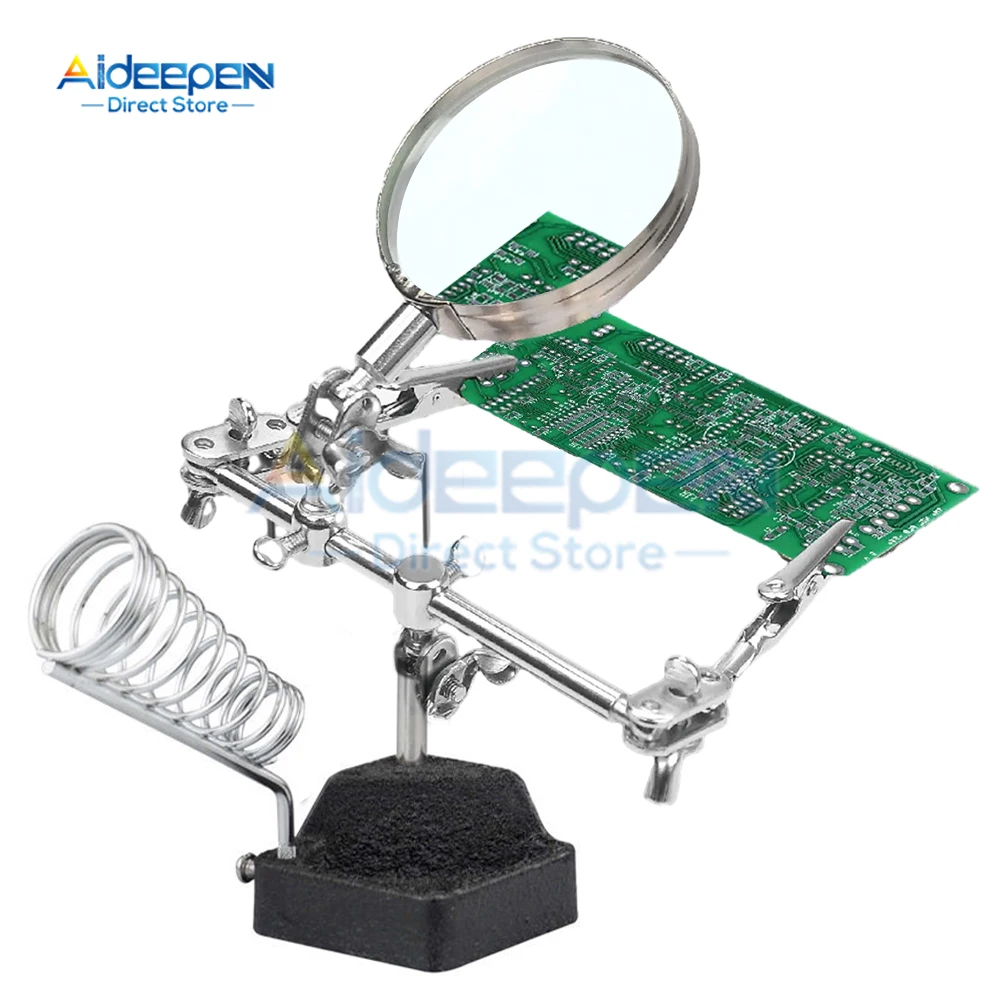 Soldering Iron Station Stand With Welding Magnifying Glass Clip Clamp Third Hand Helping Desktop Magnifier Soldering Repair Tool